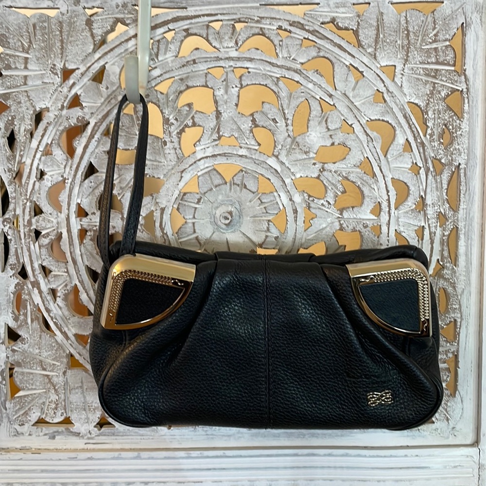 Lancel Paris Pebbled Leather Clutch with strap and kitten ears